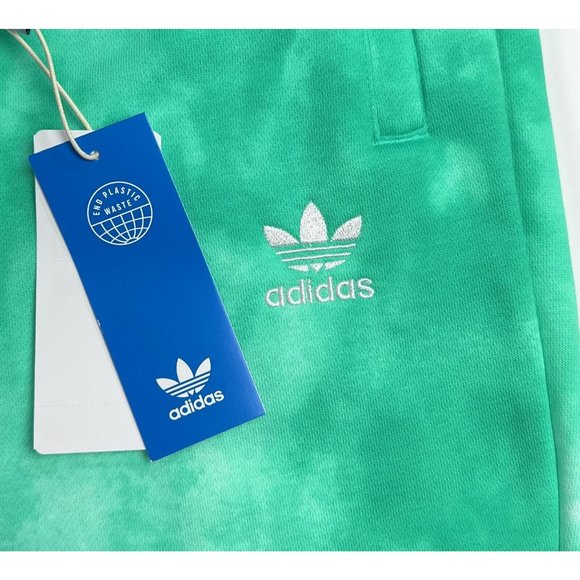 🛑SOLD🛑 Adidas Essentials Tie Dye Green White Mens Large Sweat Shorts Athletic - Picture 2 of 9